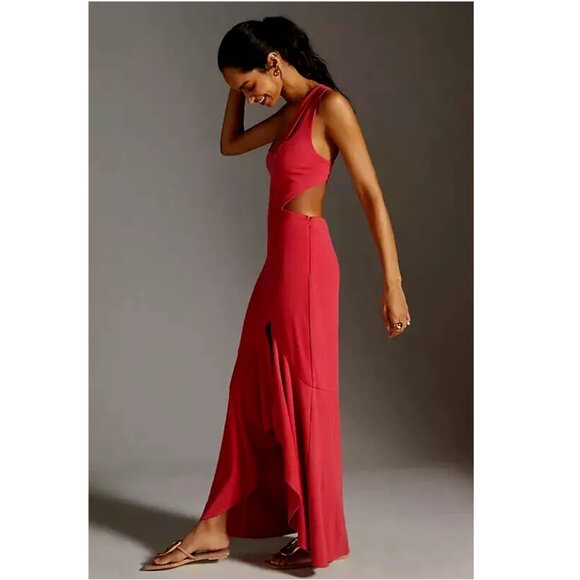 New Anthropologie Maeve Open-Back Knit Maxi Dress Red - Picture 2 of 4